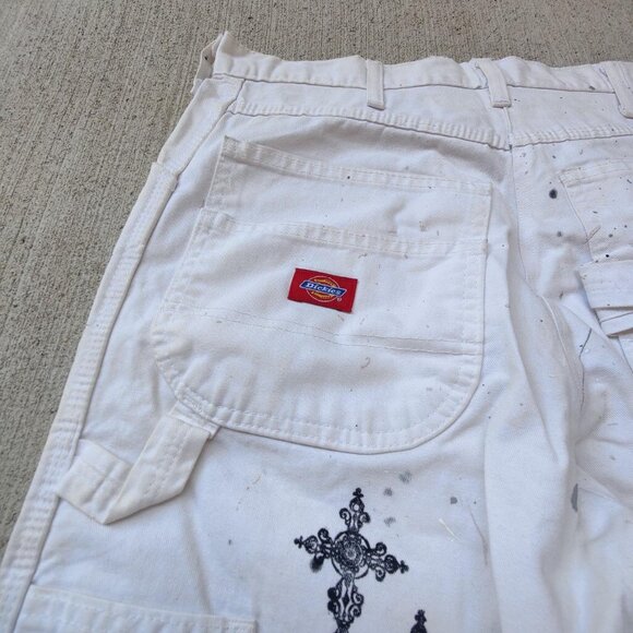 Custom reworked 'Dickies' skeleton white flared painter pants men's size 31 - Picture 4 of 5